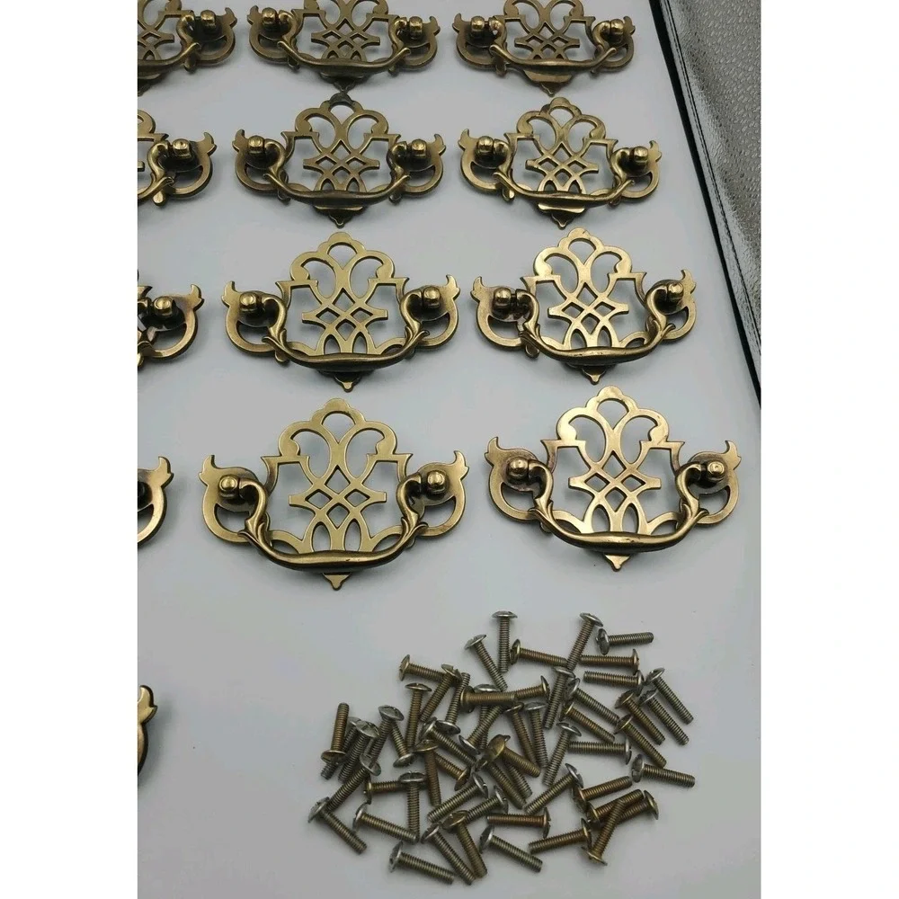Vtg Keeler Brass K1522 Chippendale Batwing Openwork Drop Bail Drawer Pull 28 Pcs